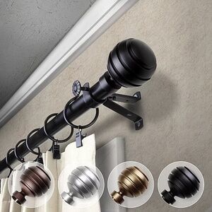 Rod Desyne Poise 13/16" Adjustable 120" - 170" Black Curtain Rod